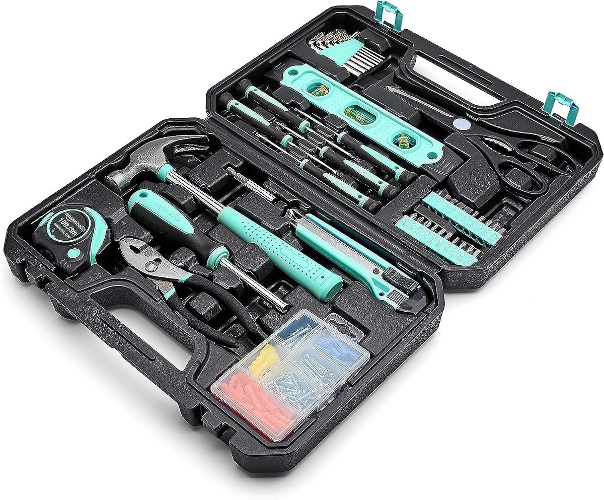 142-piece household tool kit in a molded case