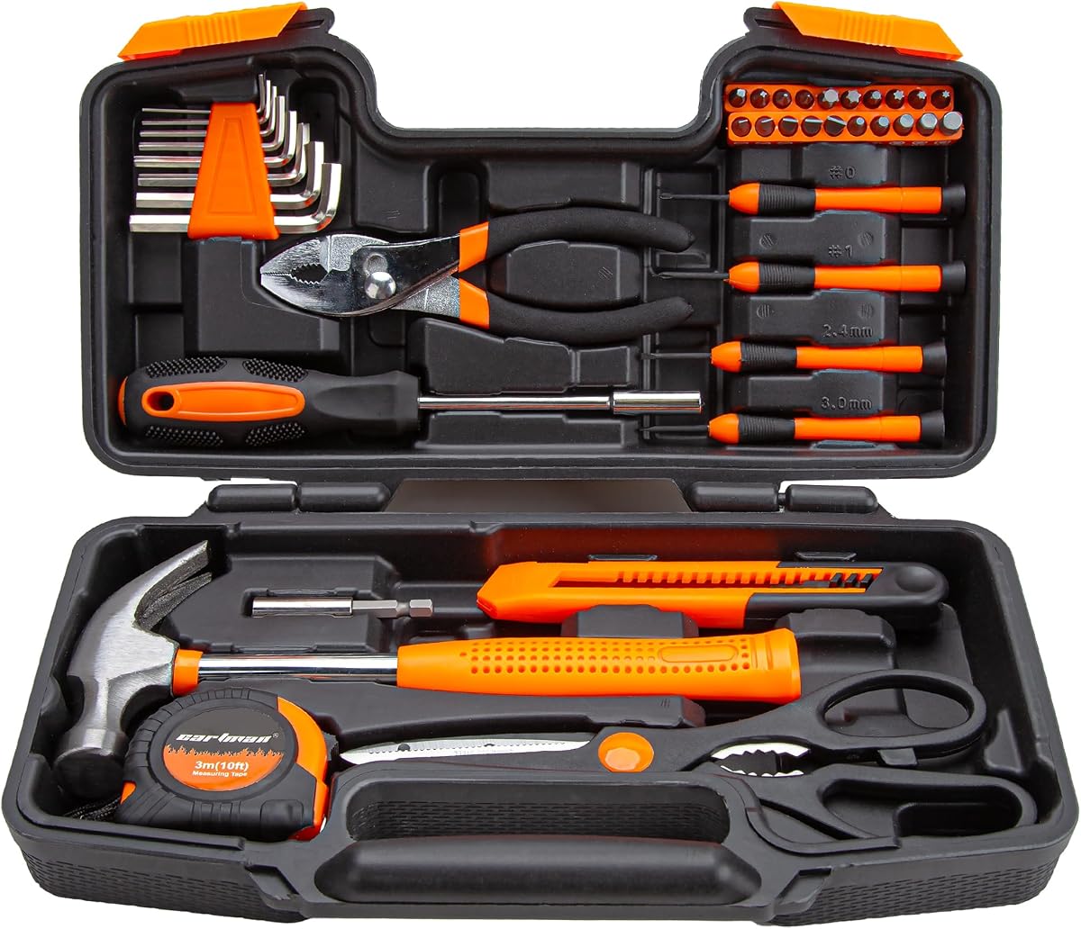 39-piece home tool set with hand tools in a case
